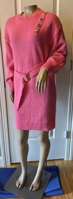 Vestido suéter feminino SAKS FIVE AVENUE com cinto de quatro botões tamanho XS rosa - Imagem 1 de 4