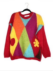 Vintage 90s Y2K The Limited Color Block Knit Sweater, mohair wool blend Sz. L - Picture 1 of 7
