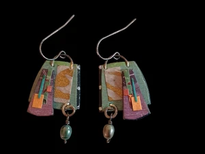 Lauren Pollaro Retired 925 Sterling Numbered 11 Collage Earrings Natural Pearl  - Bild 1 von 8