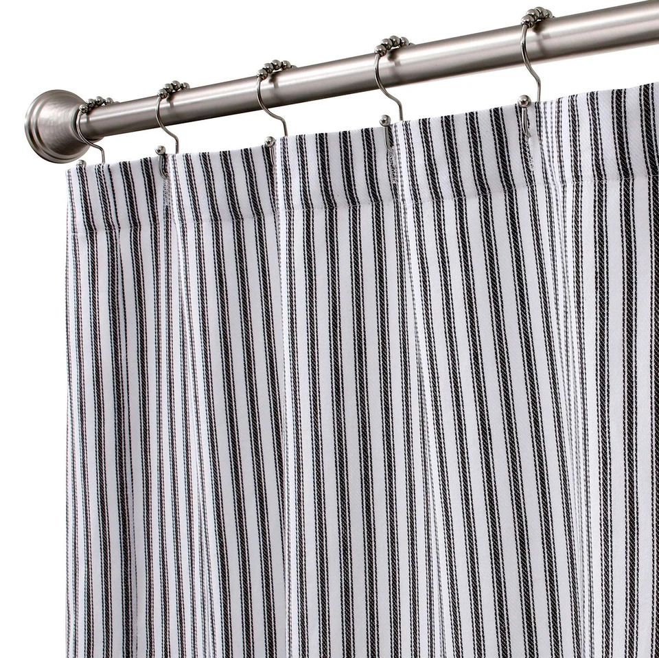 Cackleberry Home Black and White Ticking Stripe Woven Cotton Shower Curtain 72