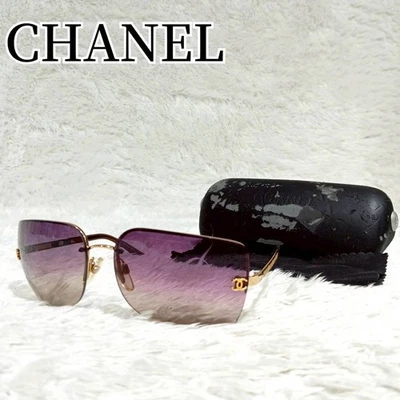 CHANEL 4112 Coco Mark Rimless Sunglasses Purple Gradient Gold 00s Archive - Image 1 of 4