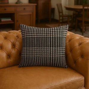 Black & White Houndstooth Decorative Cushion – Modern Accent Pillow - Picture 1 of 4