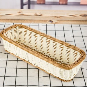  Kitchen Storage Basket Tray Woven Plate Rectangular Imitation Rattan - Picture 1 of 9