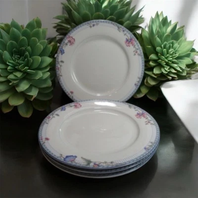 "4 platos de cena Oneida The Select Collection celosía azul con borde floral 10 1/4""" Foto 1 de 4