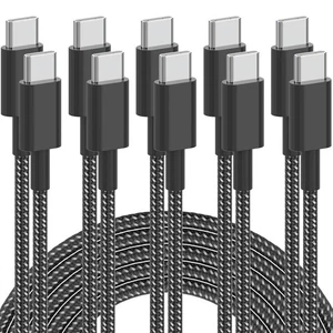 5 Pack 6FT USB C to USB C Cable 60W(3A) Nylon Braided Type C Fast Charging - Picture 1 of 7