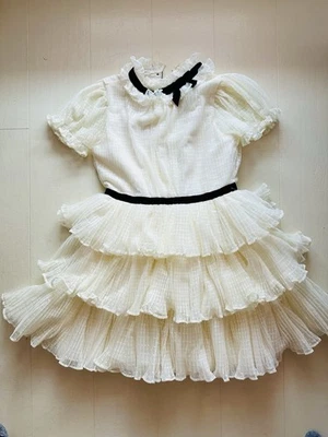 Janie and Jack Girl’s White Navy Trim Ruffled Dress Size 12 - Image 1 of 4