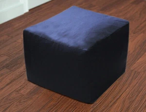 22x22x22" Large Indian Cotton Black Square Ottoman Pouf Cover Footstool Seat - Picture 1 of 2