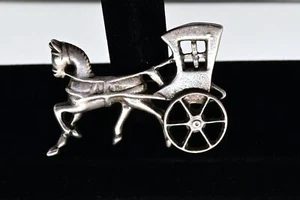Vintage Large Sterling Horse Carriage Brooch Pin- 2.75 inches wide 26 grams! - Picture 1 of 7