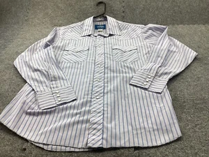 Wrangler Shirt Mens 16 1/2 Large Pink Blue Stripes Pearl Snap Western Rockabilly - Picture 1 of 9