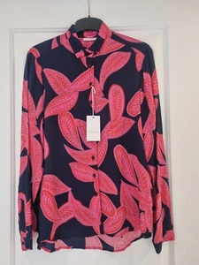 Eterna Viscose Long Sleeve Patterned Navy, Red And Pink Blouse In Size 14 - Picture 1 of 7