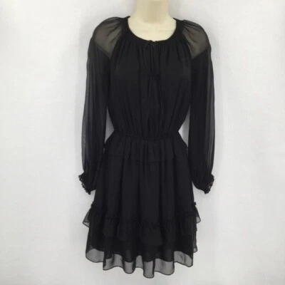 DVF Diane von Furstenberg Haven Negro Seda Transparente Volantes Gasa Vestido Nuevo XS 0 2 Foto 1 de 4