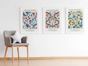 Set of 3 William Morris Cotton Prints Exhibition Floral Wall Art Poster Prints - Picture 1 of 5