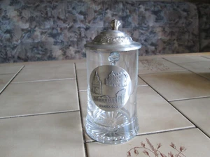 Glas Krug/Seidel mit Zinndeckel und Plakette Bad Steben - Bild 1 von 2