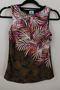 Lands End 2 Dark Brown & Pink Fern High Neck Tankini Swimsuit Top Soft Cups - Picture 1 of 4