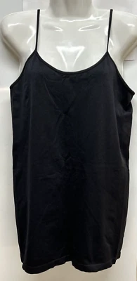 Active Basic Womens Shirt 1XL Black Long Tank Spaghetti Strap Stretch Cotton - Image 1 of 4