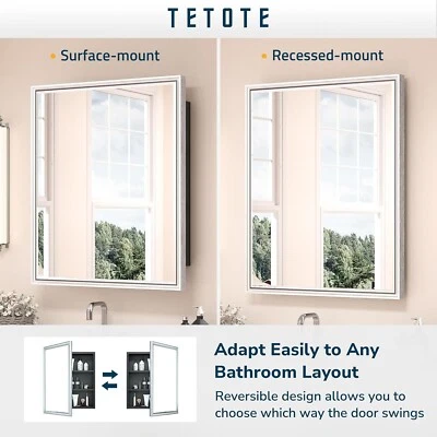 Armário de remédios TETOTE 30"x32" polegadas prata escovada com parede espelhada ou embutido - Imagem 1 de 4