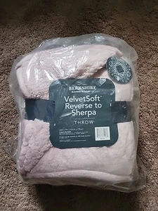 Berkshire Blanket VelvetSoft Reverse To Sherpa Throw 60in X 70in Blush New! - Picture 1 of 2