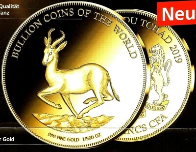 999er GOLDMÜNZE - MOTIV: SPRINGBOCK 2019 - REPUBLIK TSCHAD 3000 FRANCS - Bild 1 von 4