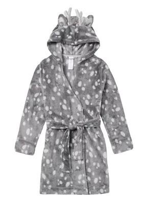 Bata de pijama Justice Girls gris talla 10 polar terciopelo con capucha de ciervo faja de corbata Foto 1 de 4