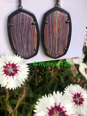 Kendra Scott Danielle Gunmetal Statement Earrings in Pink Rainbow Calsilica HTF  - Image 1 of 4