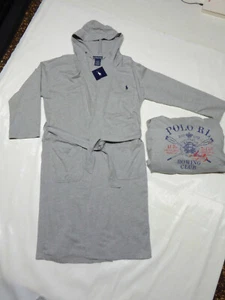 *NEW* Polo Ralph Lauren Bathrobe Long Robe w/Hood _ S/M_ Rowing Club GRAY cotton - Picture 1 of 7