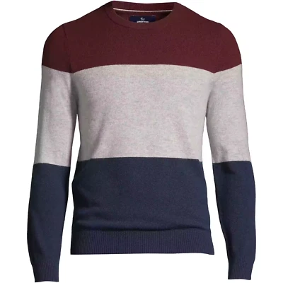 NEW Lands End Men's Cashmere Crewneck Sweater Burgundy Gray and Blue size Medium - Image 1 of 4