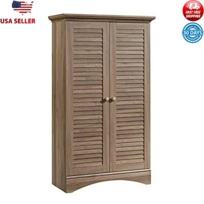 Storage Pantry Cabinet W/ Adjustable Shelves Hidden Doors Safety Strap Salt Oak - Image 1 of 4