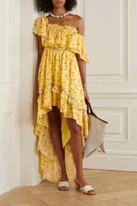 $345 NEW LoveShackFancy ALEXIA DRESS Sunbath Yellow Ruffle Tiered Cotton Voile 2 - Picture 1 of 8