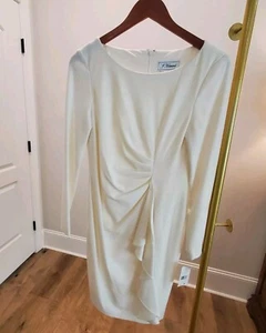 NWT Jessica Howard Ivory Longsleeve Dress sz 8 Lined, Ruffles, Pleated Front - Picture 1 of 10