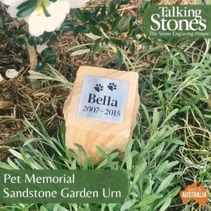 Outdoor Pet Urn - Rockfaced Sandstone with Stainless Steel Plaque - Personalised - Picture 1 of 18