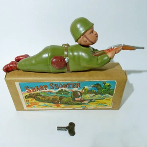 RARE VTG WINDUP CELLULOID SOLDIER SHARPSHOOTER BY ALPS OCCUPIED JAPAN WORKS NMIB - Picture 1 of 12