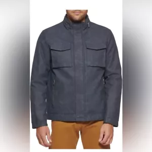 DOCKERS Men's Faux Leather Military Jacket Navy Size XL NWT - Picture 1 of 15