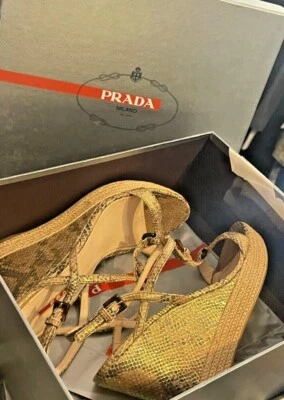 Prada Shoes Size 8 US / 39.5 EU Brown Animal Print Platform Wedges with Box - Image 1 of 4