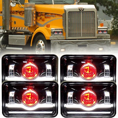 4P4PCS For Western Star 4900 Semi Truck 4x6" LED Headlights H4656/4651 Hi-Lo Bea - Image 1 of 4
