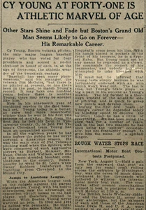 1908 Detroit Sports Page - Cy Young Athletic Marvel seines Alters, Ford Model T Ad - Bild 1 von 5