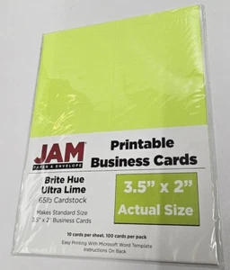 JAM Paper & Envelope Printable Business Cards 3.5"×2" Ultra Lime Green - Bild 1 von 3