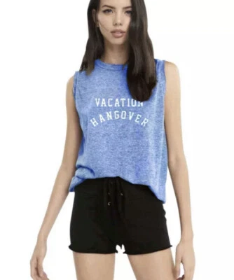 Top Wildfox "Vacation Hangover" azul sin mangas para mujer talla mediana mezcla de algodón Foto 1 de 4