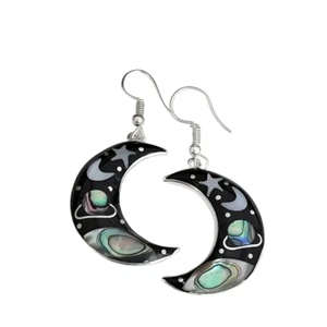 Zinc Alloy Retro Universe Starry Sky Crescent Silver Plated Hook Earrings - New - Picture 1 of 2