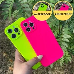 For iPhone 12 13 14 15 16 Pro Max Shockproof Neon Liquid Silicon Soft Case Cover - Picture 1 of 18