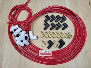 Universal 90* Ceramic Red 8mm Spark Plug Wire Kit v8 Socket Points Ford Chevy v8 - Picture 1 of 2