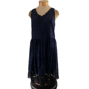 Luxe by Carmen Marc Valvo Women's 16 Navy  Blue Dress Lace Deep V-Back Formal - Picture 1 of 12
