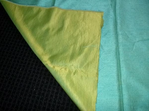 Vtg Faux Dupioni Interiors Fabric Aqua BLue & Olive Green 48x4.33 Yds - Picture 1 of 9