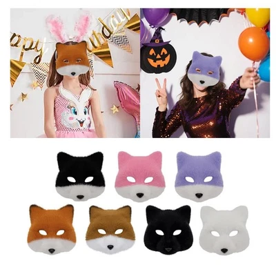 Maschera da volpe di Halloween, maschera da animale a metà viso per feste, - Immagine 1 di 2