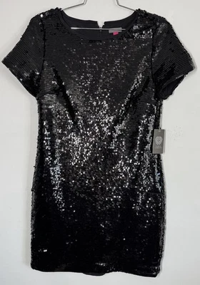 NWT Vince Camuto Short Sleeve Sequin Sheath Cocktail Little Black Dress Size 12 - Image 1 of 4