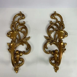Vintage Syroco Gold Ornate Wall Sconce Candle Holders #5133 Hollywood Regency  - Picture 1 of 6
