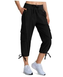 Women's Hiking Capris Quick Dry Lightweight Ladies Summer Cargo Medium Black - Picture 1 of 7