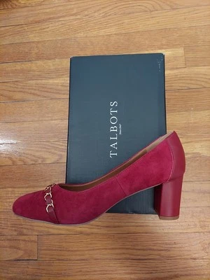 NIB Talbot's Ellery Chain Block Heel Pump in Pomegranate Suede & Leather 7.5M - Image 1 of 2