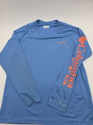 Columbia T Shirt Mens Large Blue Longsleeve Polyester Spell Out Tee.#37966 - Image 1 of 4