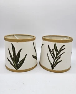OOAK Handpainted Pair Of 6" Lampshades Leaf Pattern Boho Spring Tropical Decor - Picture 1 of 9
