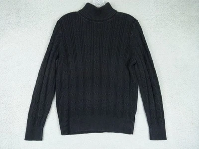 Suéter Pullover St John's Bay Para Mujer Grande Negro Tejido con Cable Cuello Alto Foto 1 de 4